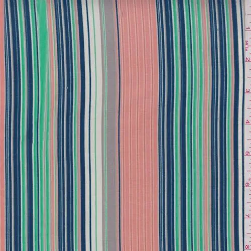 2 YD PC-Peach/Jade/Blue Stripe Peachskin Fabric