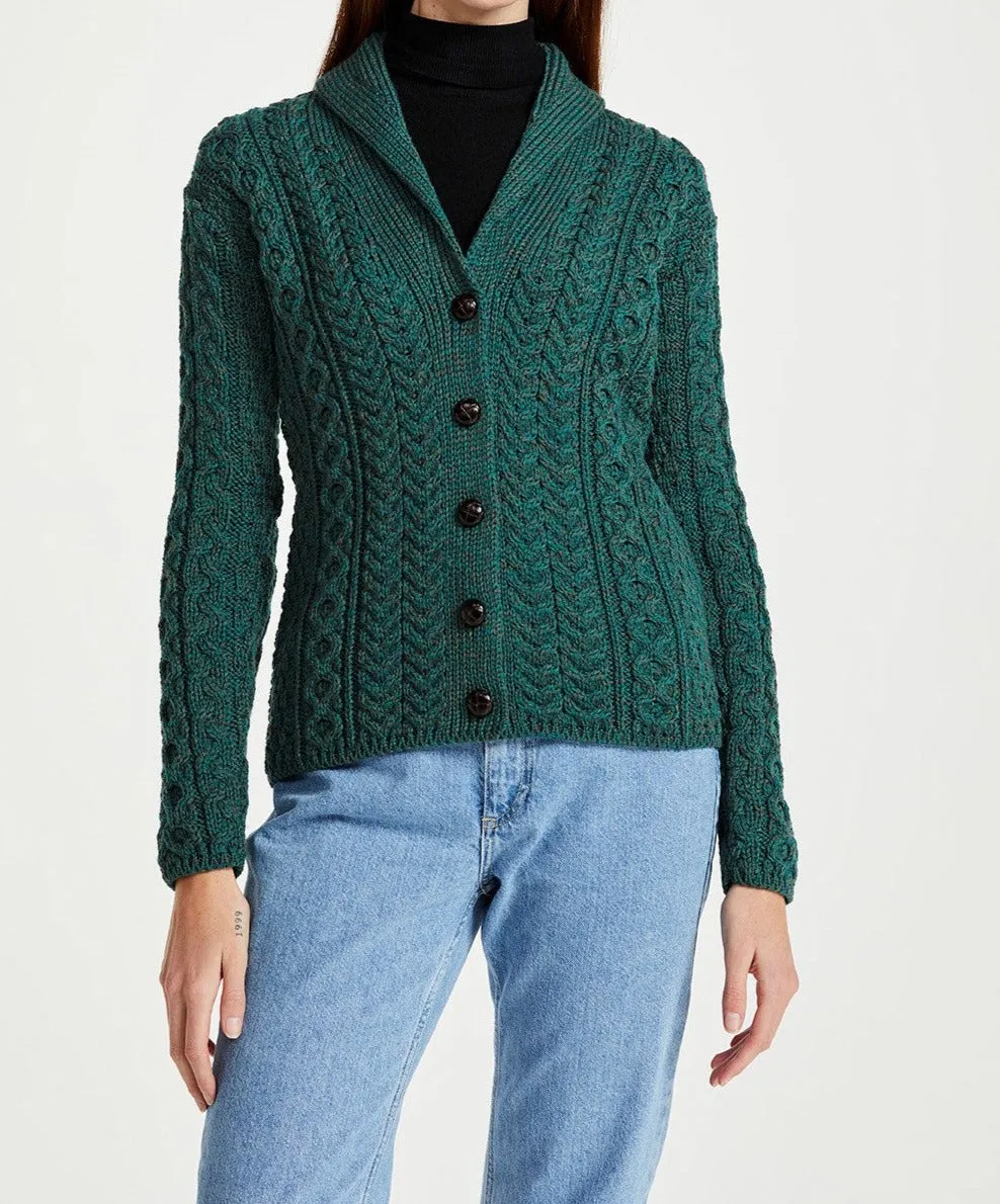 Aran Woollen Mills Merino Wool Women's Shawl Collar Cardigan