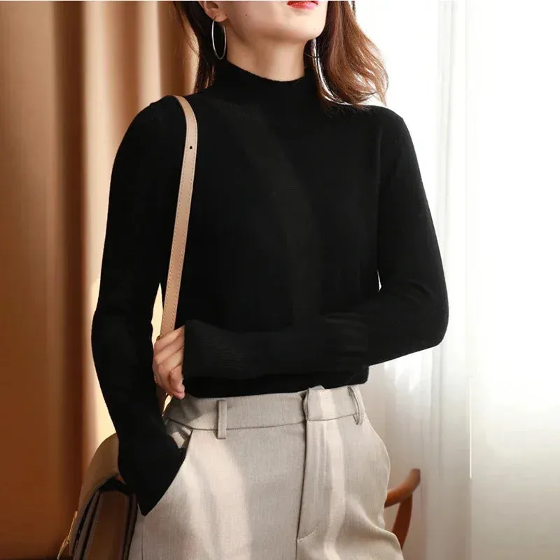 Autumn Winter chic Bottom Sweaters Women Fashion Turtleneck Pullover Slim Long Sleeve Knitted Jumpers Soft Warm Pull Femme Top