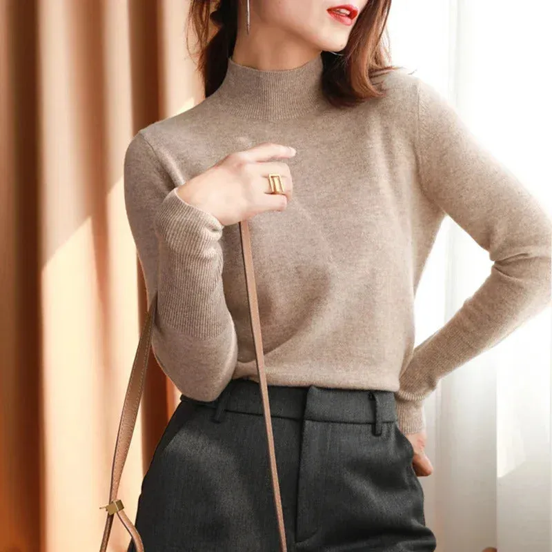 Autumn Winter chic Bottom Sweaters Women Fashion Turtleneck Pullover Slim Long Sleeve Knitted Jumpers Soft Warm Pull Femme Top