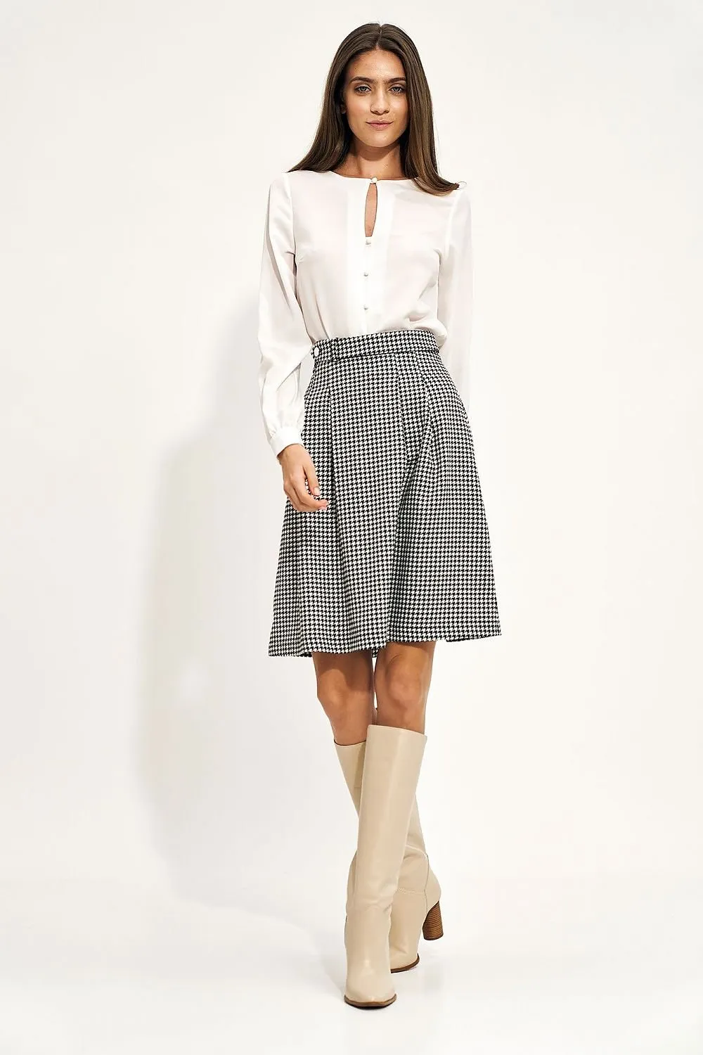 Belted High Waist Flared Skirt