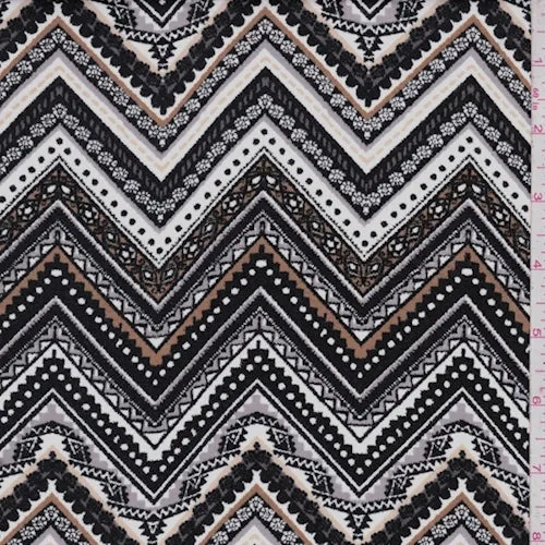 Black/Dove Zig Zag Rayon Challis Fabric