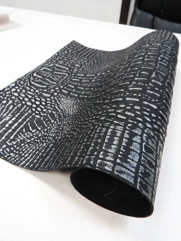 Black/Silver Metallic Caiman Gator Vinyl / 30 Yard Roll