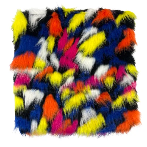 Blue | Orange | Yellow | White Puzzled Multicolor Faux Fur Fabric