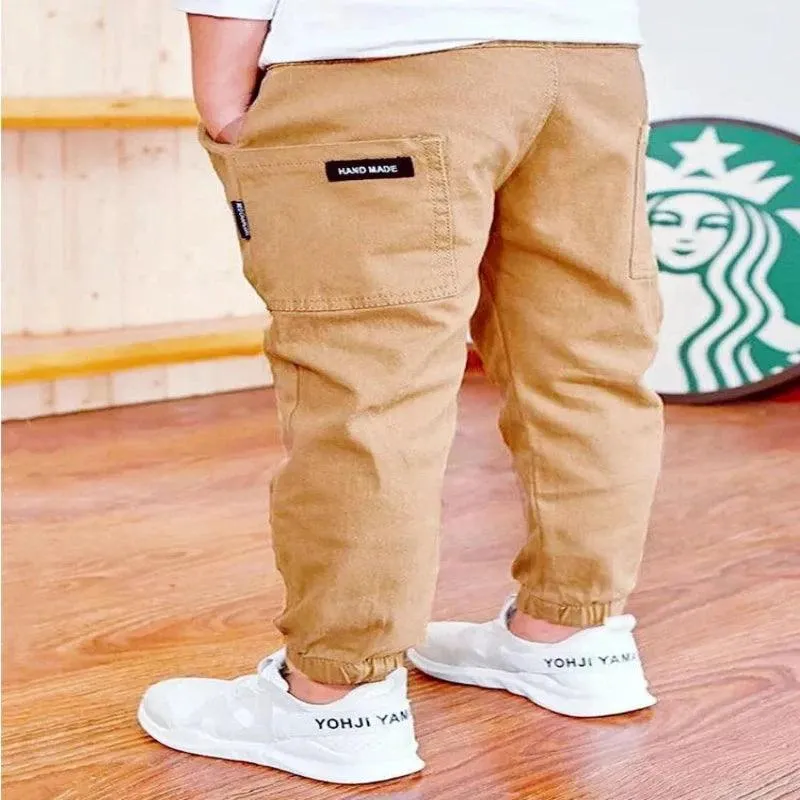 Boys Work Pants Spring Autumn Cotton Elastic Waist