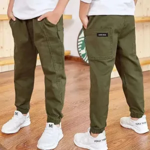 Boys Work Pants Spring Autumn Cotton Elastic Waist