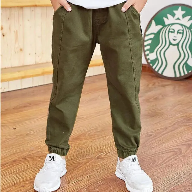 Boys Work Pants Spring Autumn Cotton Elastic Waist