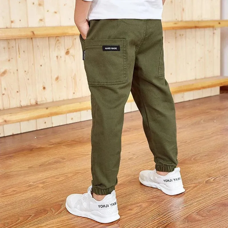 Boys Work Pants Spring Autumn Cotton Elastic Waist