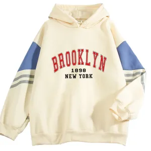 Brooklyn 1898 New York Men&#39;s/Women&#39;s Hoodie Casual Fashion Korean Color Block Sweatshirt Unisex Streetwear Harajuku Oversize Top