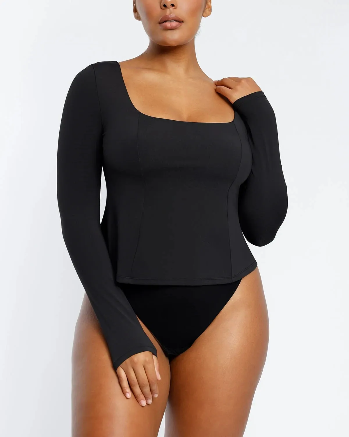 Built-In Shapewear 2-In-1 Scoop Long Sleeve Sculpt Top