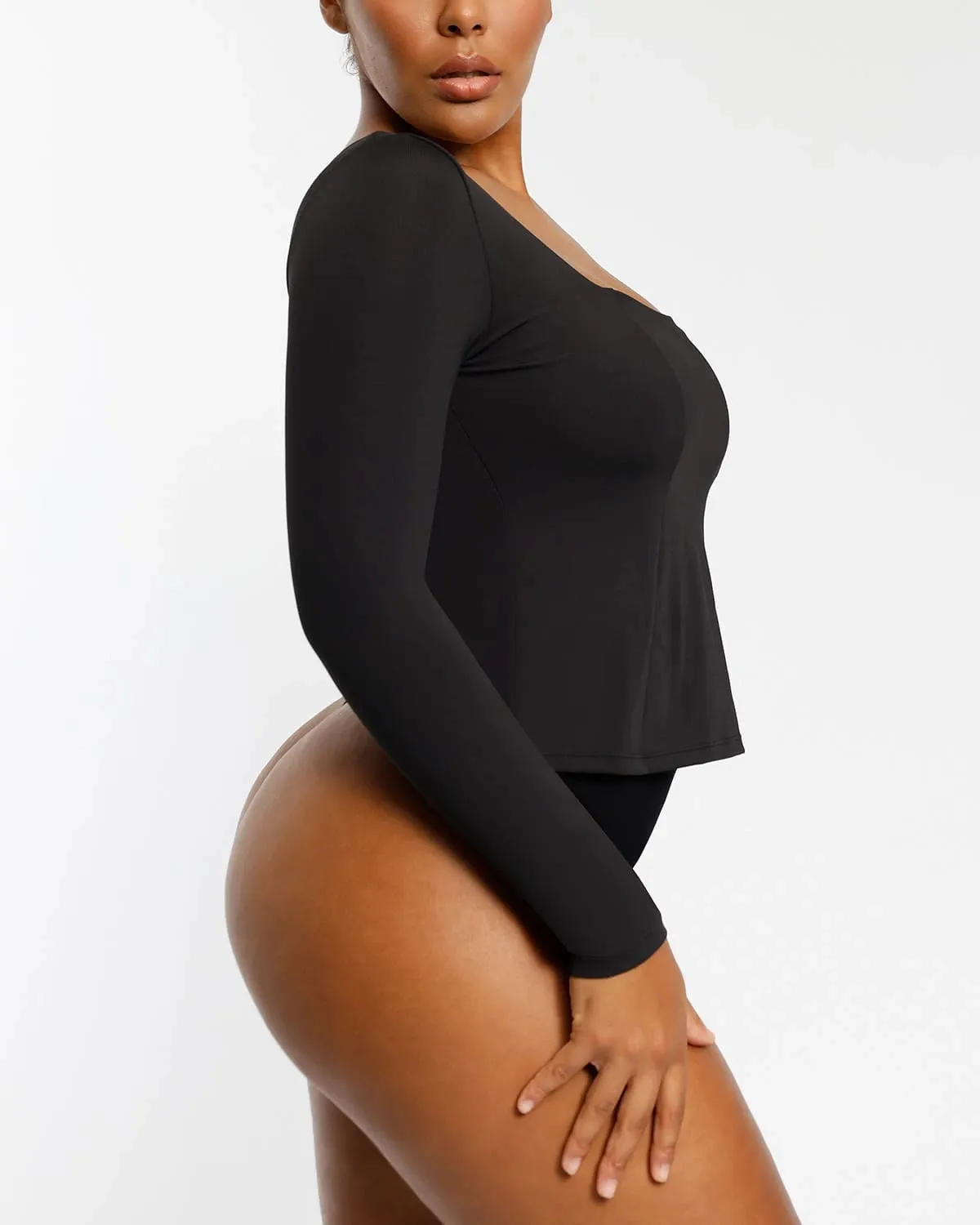 Built-In Shapewear 2-In-1 Scoop Long Sleeve Sculpt Top