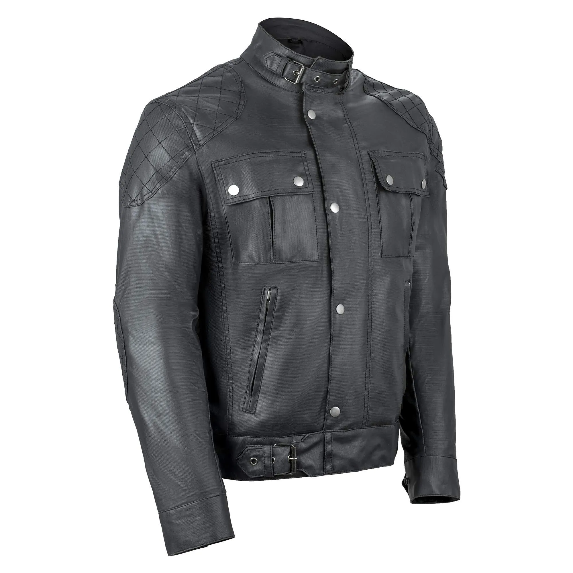 Classic Dark Grey Waxed Cotton Textile Biker Jacket