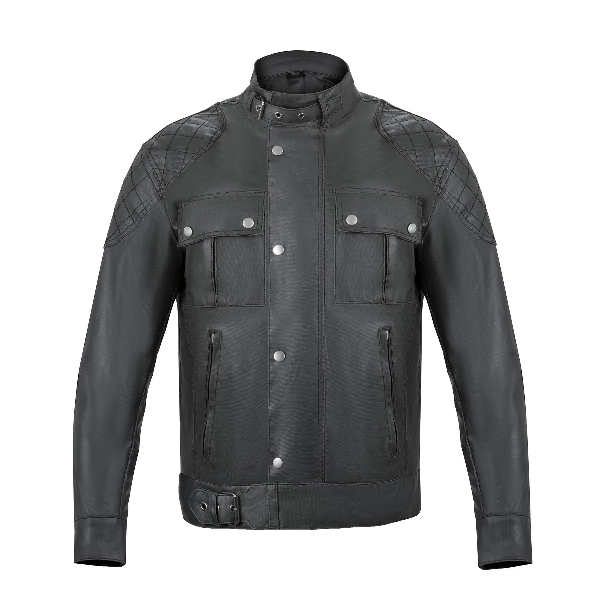 Classic Dark Grey Waxed Cotton Textile Biker Jacket