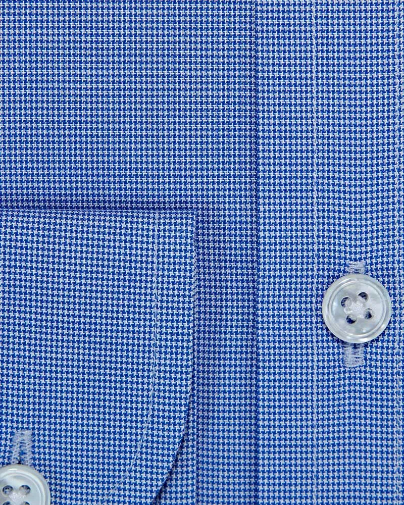 Contemporary Fit, Classic Collar, 2 Button Cuff Shirt in a Plain Navy & White Micro Houndstooth Cotton