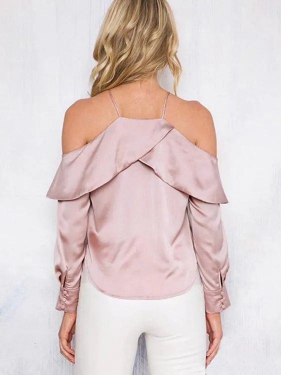 Custom Halter Long Sleeve Light Pink Top