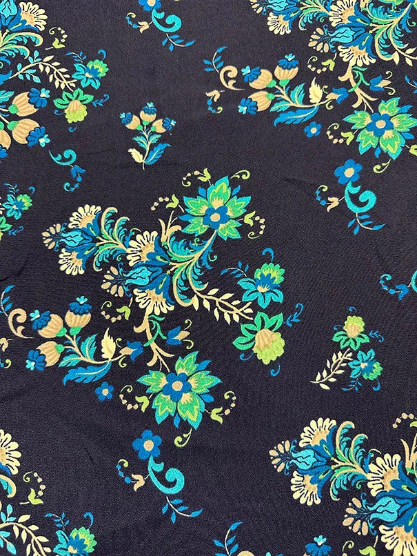 Dark Turquoise Multi Floral Print Dress Crepe Fabric