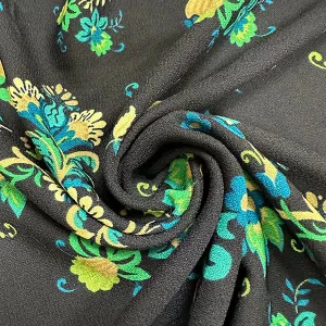 Dark Turquoise Multi Floral Print Dress Crepe Fabric