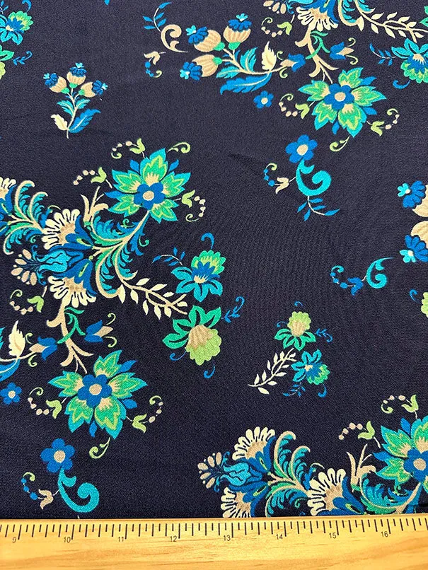 Dark Turquoise Multi Floral Print Dress Crepe Fabric