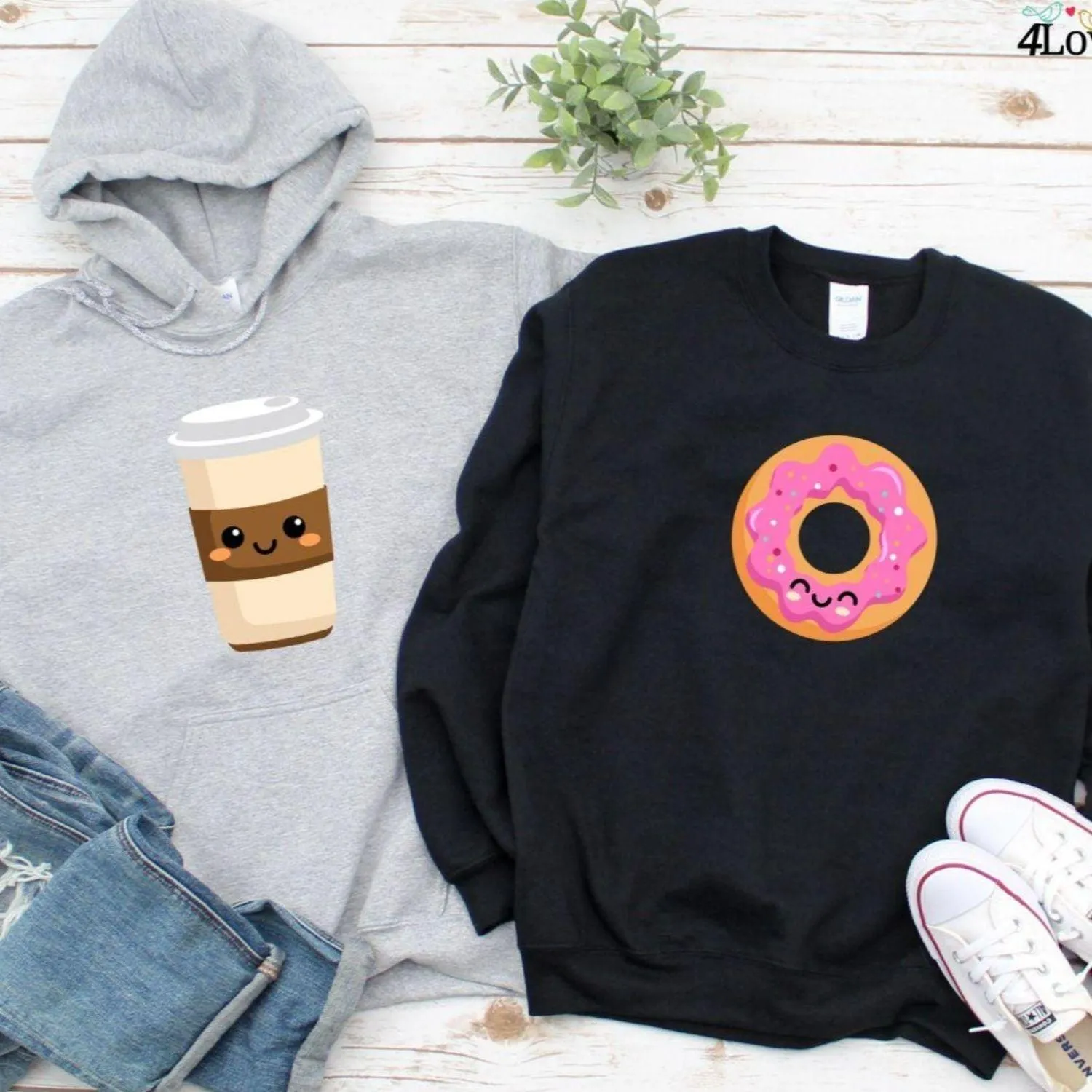 Delectable Matching Outfits: Coffee & Donuts Set, Ideal Present for Foodie Couples!