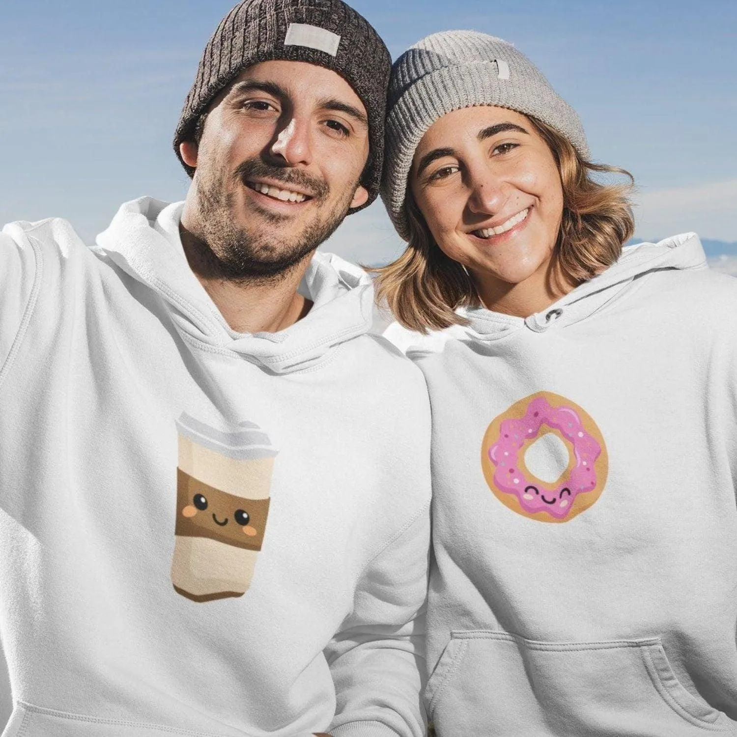 Delectable Matching Outfits: Coffee & Donuts Set, Ideal Present for Foodie Couples!