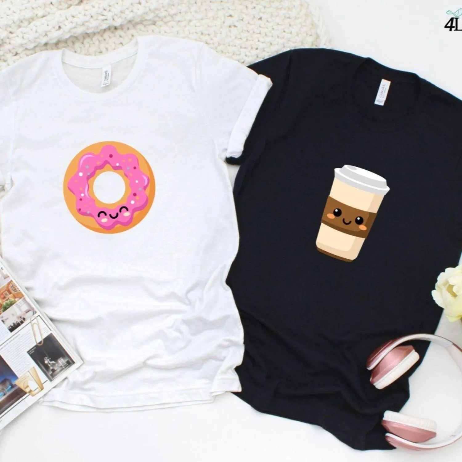 Delectable Matching Outfits: Coffee & Donuts Set, Ideal Present for Foodie Couples!