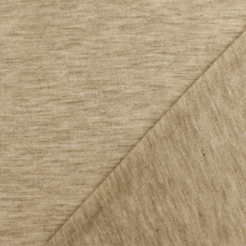 Desert Beige-Gray-Ivory Slub Stretch Jersey Knit Fabric