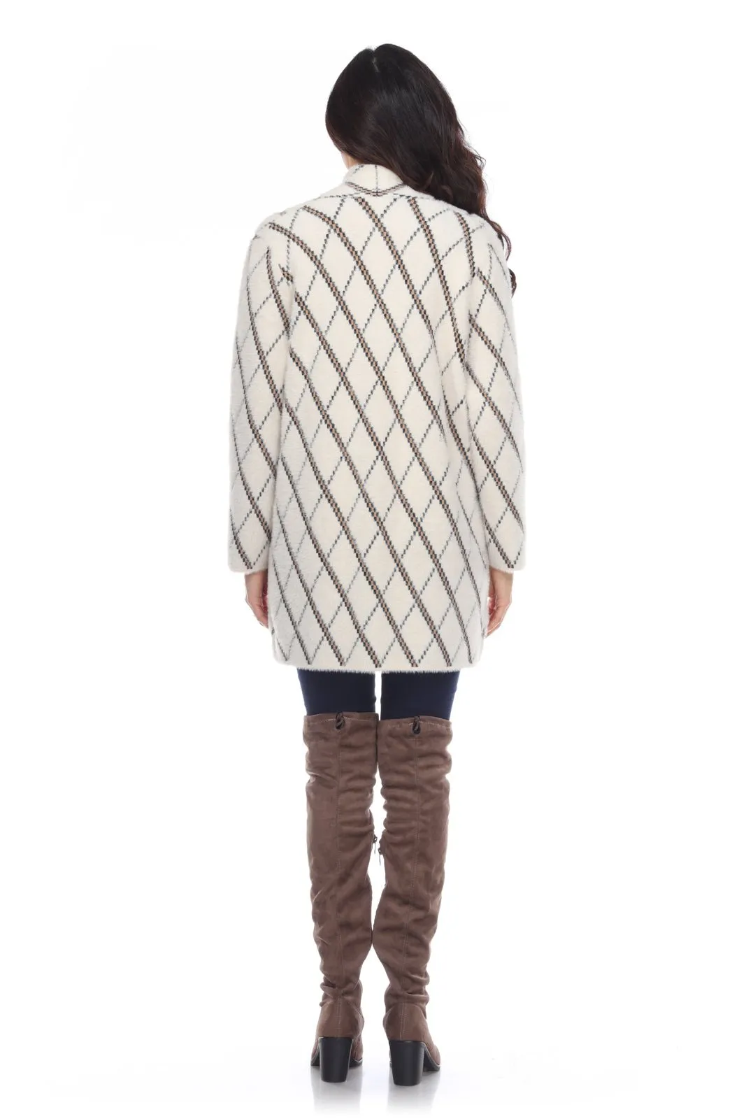 Diamond Pattern Open-Front Cardigan Sweater