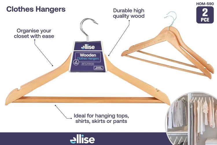 ellise Wooden Clothes Hangers 2pc HOM-590