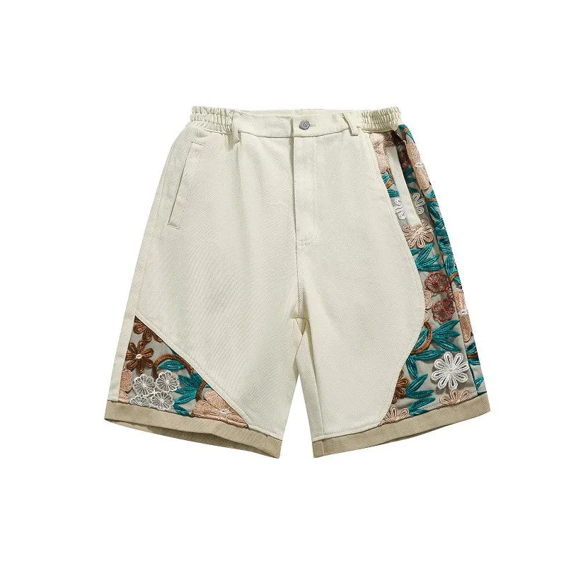 Embroidered Flower Shorts Pants for Men