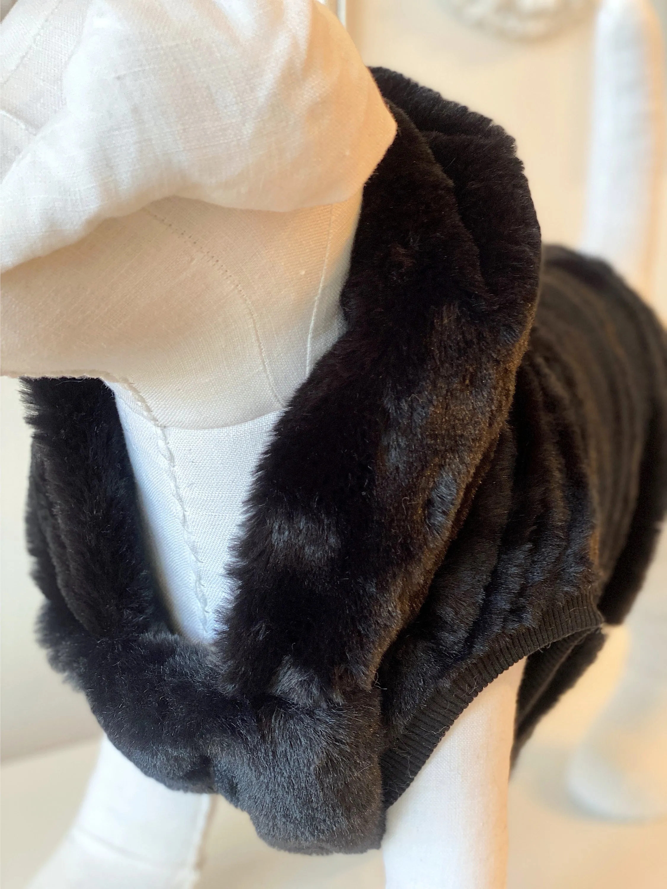 Faux Fur Dog Hoodie in Black << CLEARANCE >>