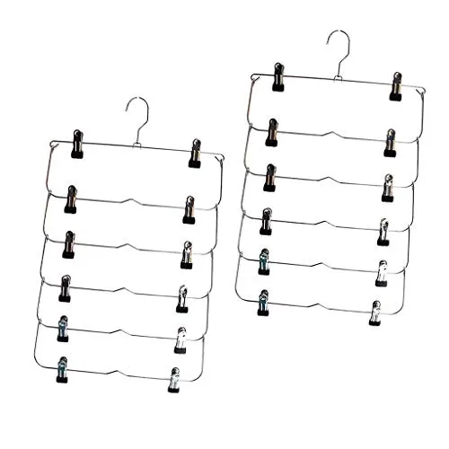 Flameer 2 Pack 6 Tier Skirt Hanger with Adjustable Clips, Durable Space Saving Metal Pants Hanger Great for Trouser Jeans and Towels