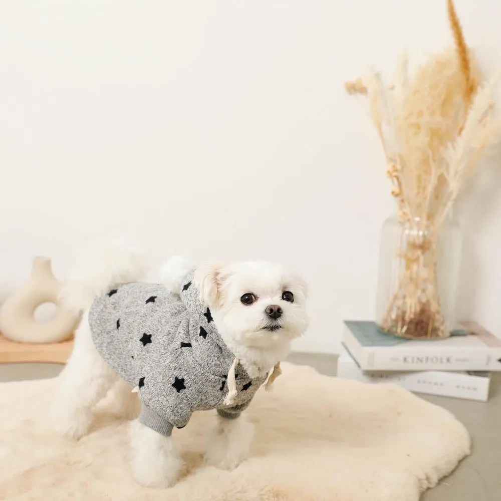 fleecy star hoodie with pom pom - grey