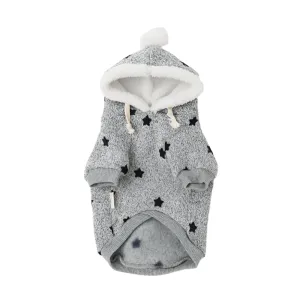 fleecy star hoodie with pom pom - grey