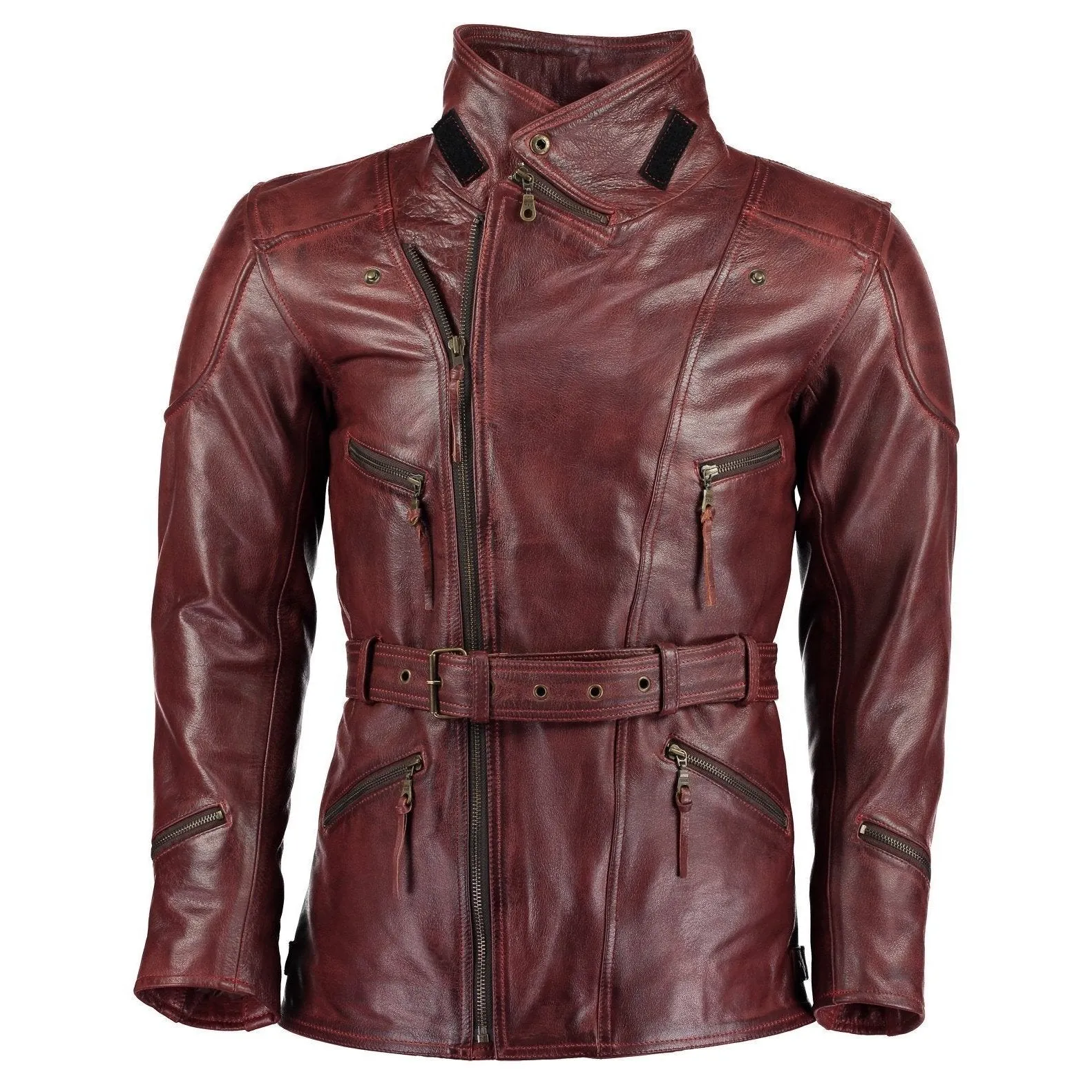 Gallanto 3/4 Red Distressed Eddie Biker Leather Jacket Motorcycle