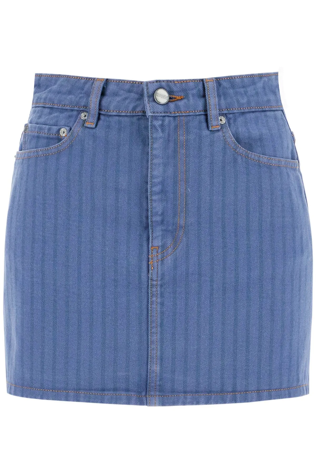 Ganni Striped Overdyed Denim Mini