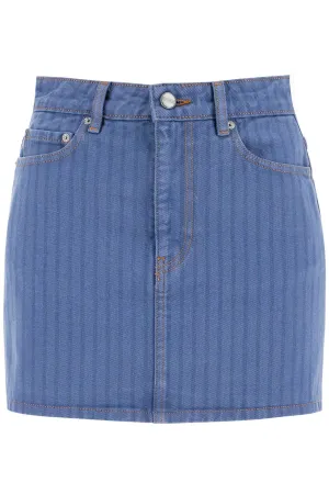 Ganni Striped Overdyed Denim Mini