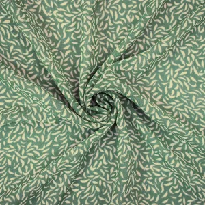 Green-Beige Abstract Leaves Printed Chiffon Woven Fabric