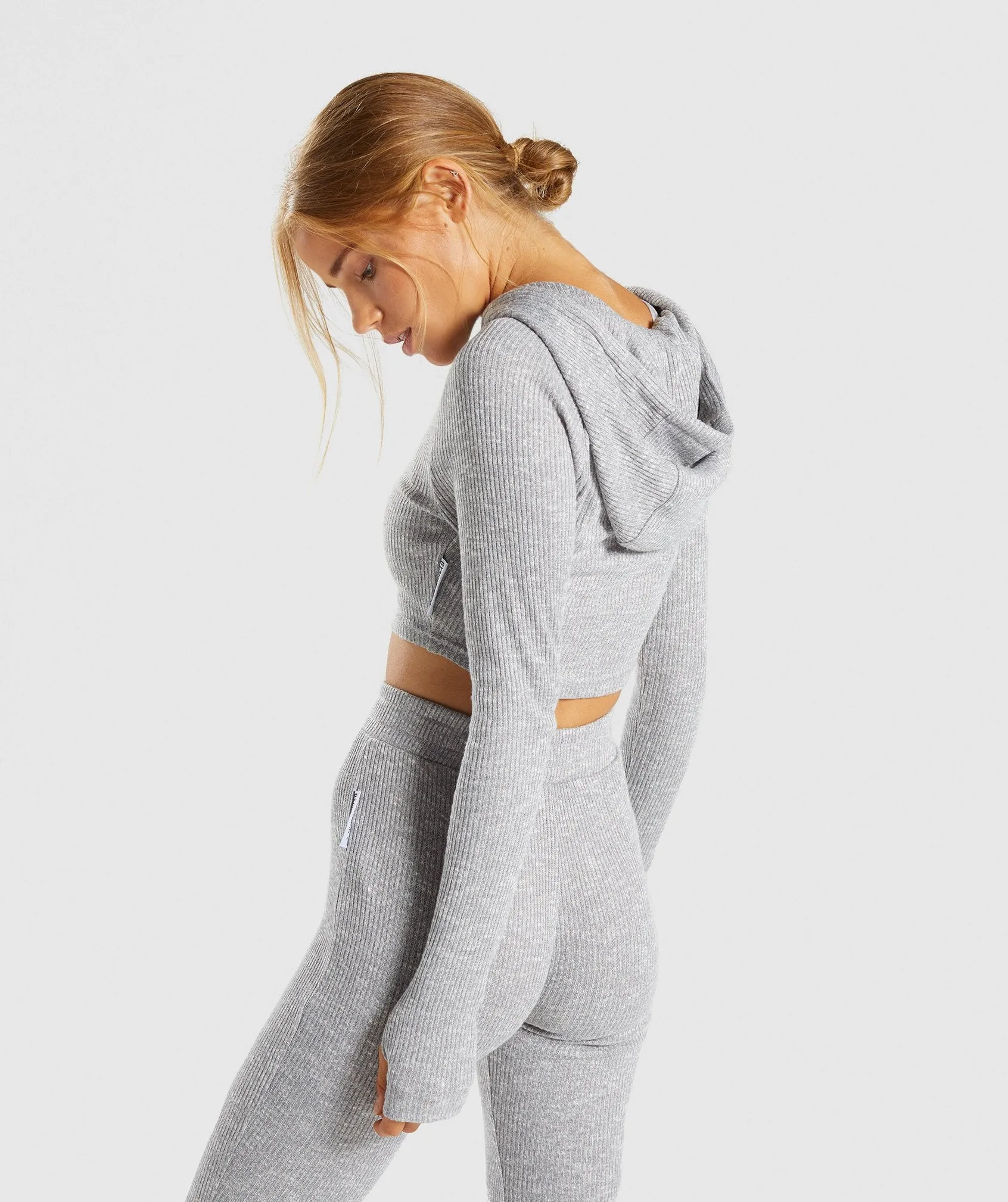 Gymshark Slounge Cropped Hoodie - Light Grey Marl