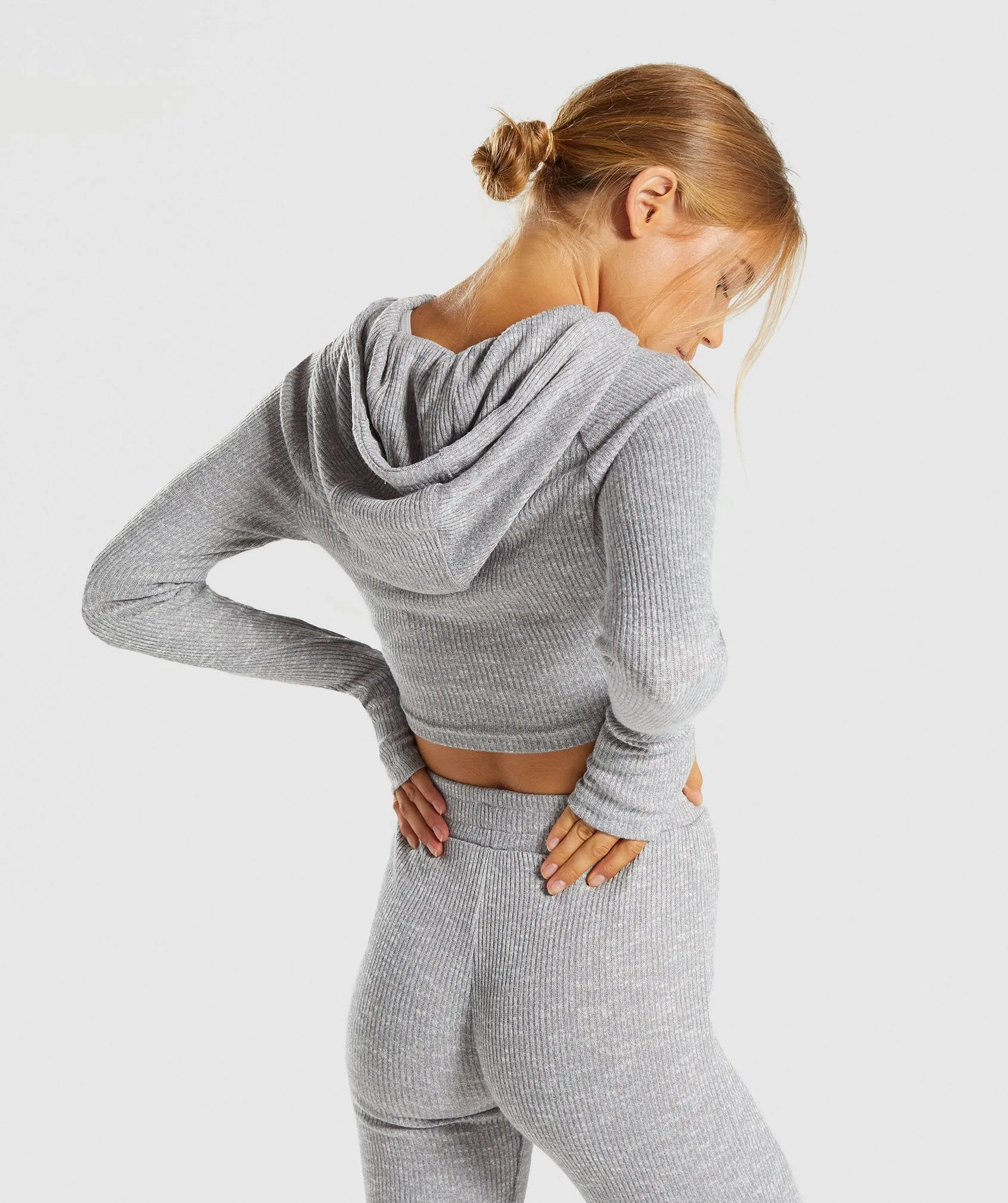 Gymshark Slounge Cropped Hoodie - Light Grey Marl