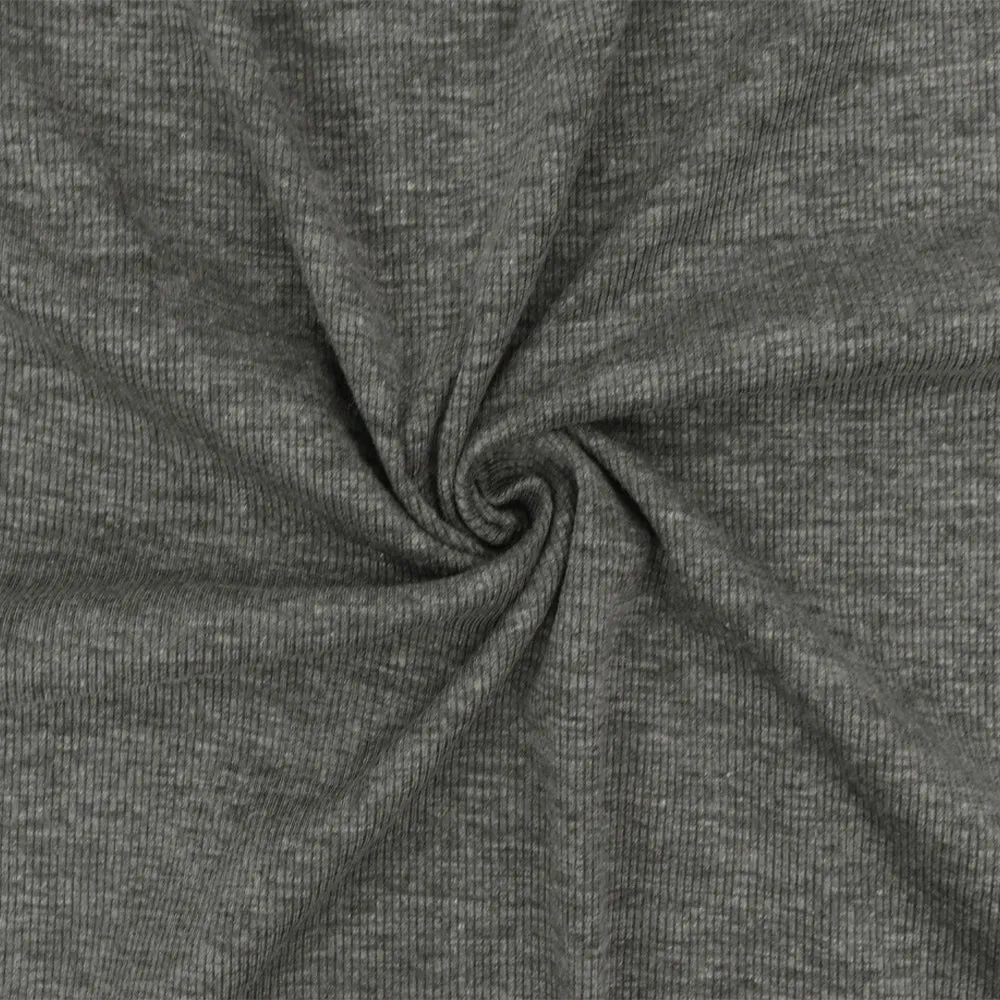 Heather Dark Gray 2x2 Stretch Rib Knit Fabric