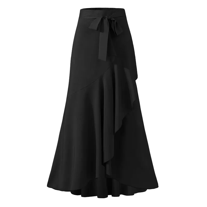 High Waist Belted Ruffles Skirt