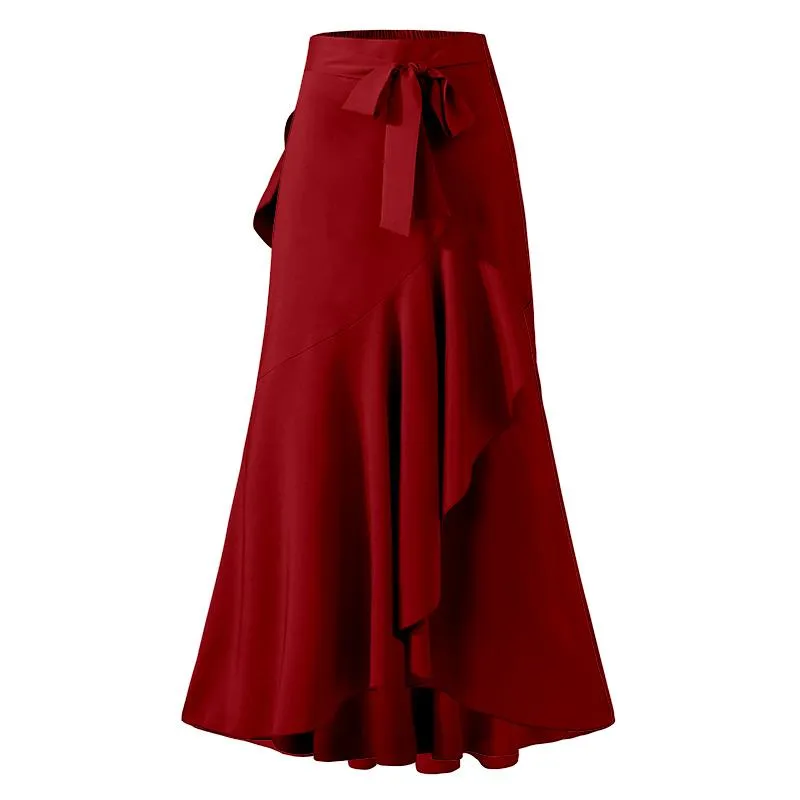 High Waist Belted Ruffles Skirt