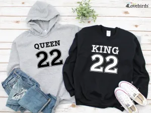 King Queen Hoodie, personalized gift, matching sweatshirts for couple, t-shirts for lovers, King Queen Long Sleeve Shirt for couple