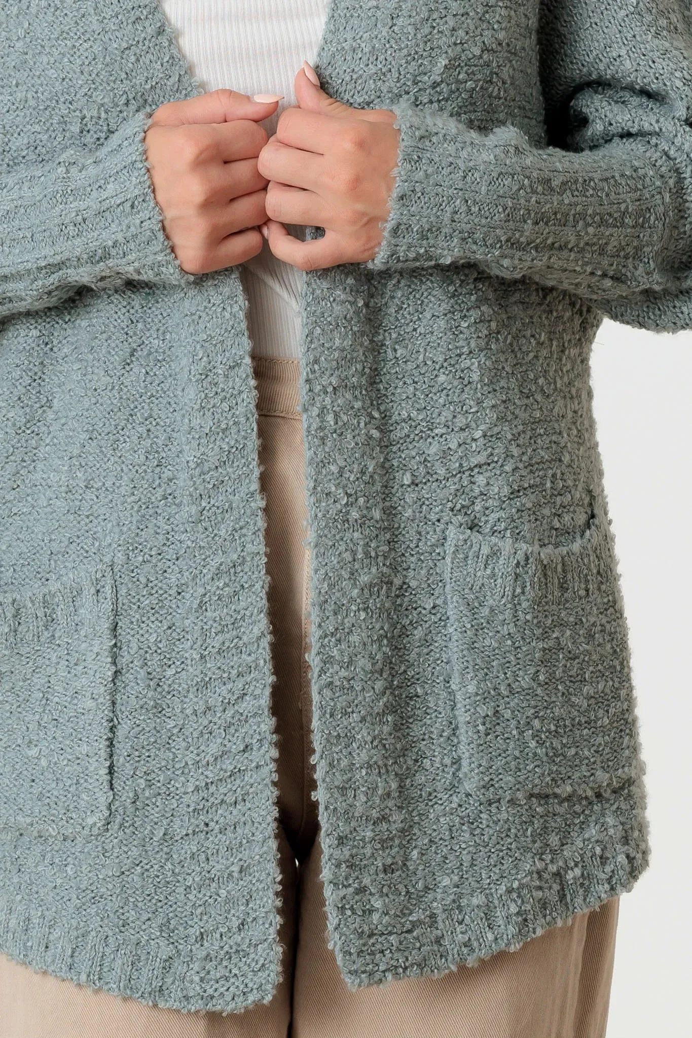 Knit Textured Two Pocket Open Front Cardigan