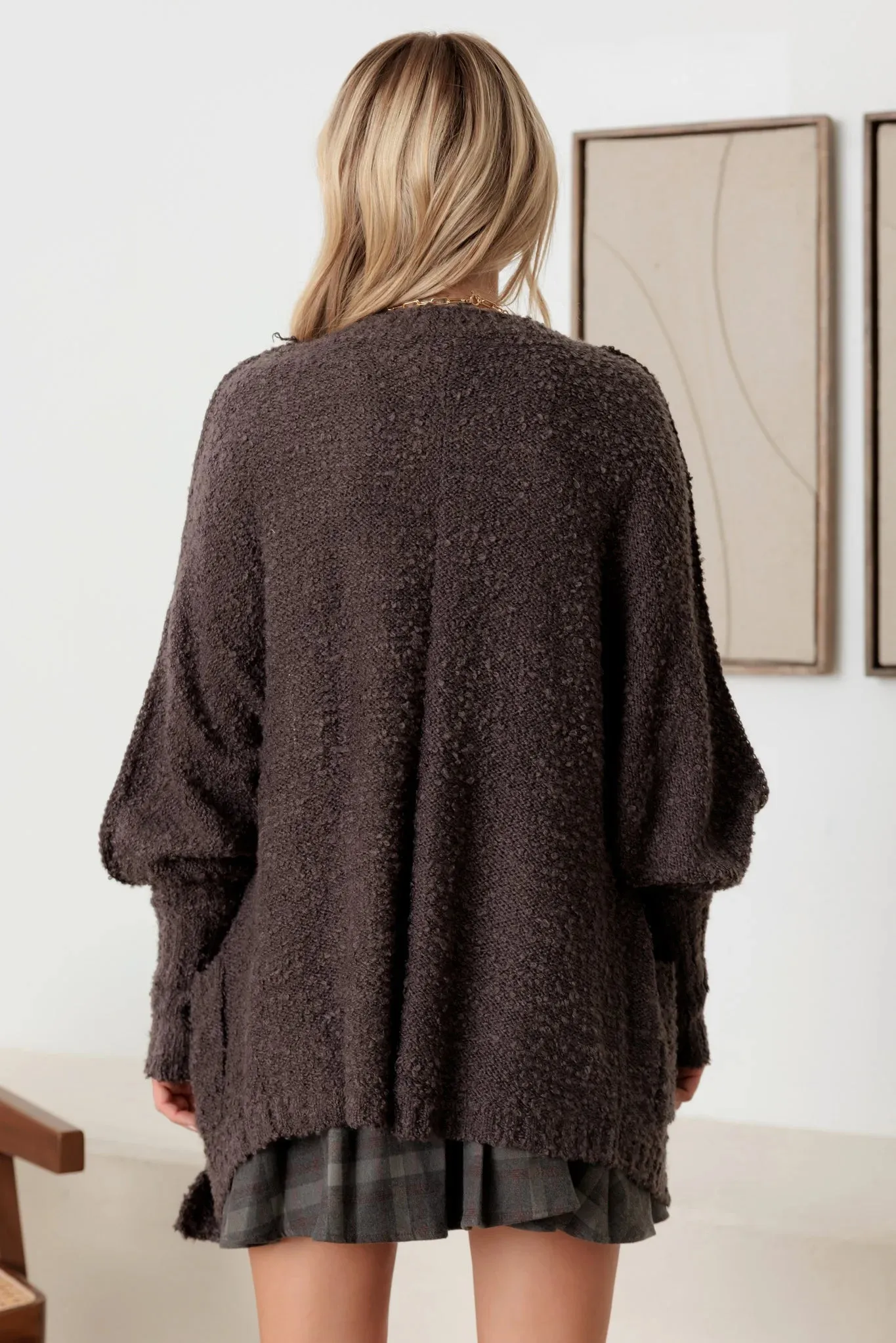 Knit Textured Two Pocket Open Front Cardigan