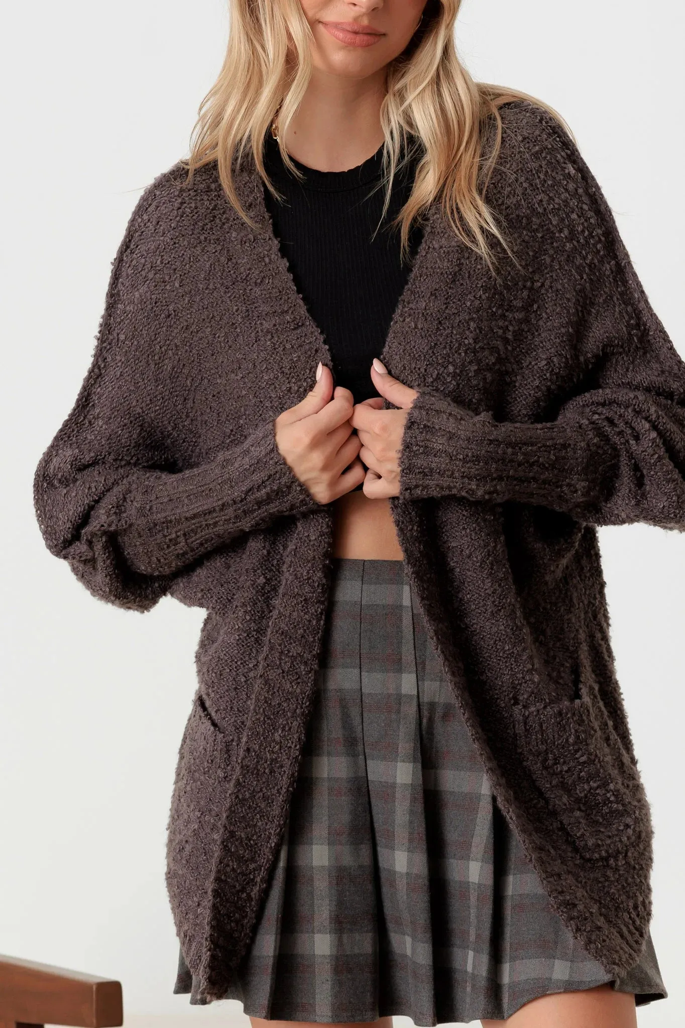 Knit Textured Two Pocket Open Front Cardigan