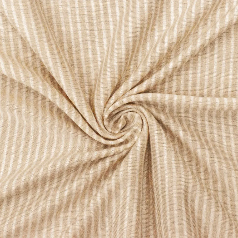 Light Khaki-White Stripe Stretch Rayon Jersey Knit Fabric