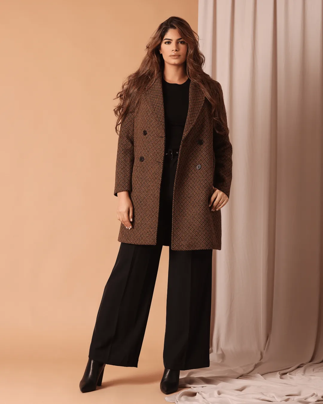 Manteau Myrtille Camel/Noir