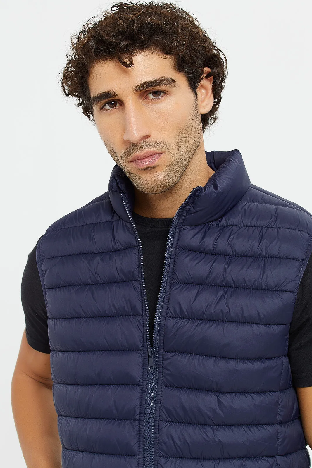 Men Navy Sleeveless Puffer Gilet Jacket