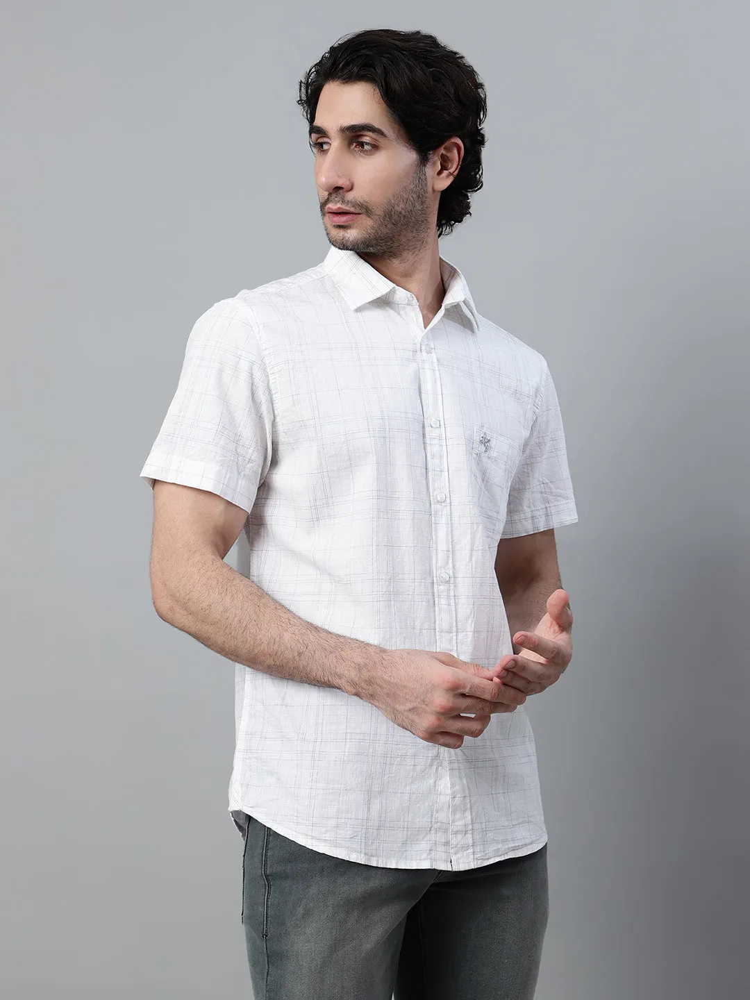 Men's White Checkered Half Sleeve Casual Shirt